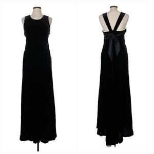 VTG 90s Lauren Ralph Lauren Black Velvet Maxi Formal Evening Gown Dress 6 Bow